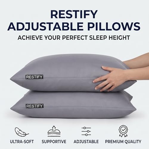 Image of Restify Microfiber Bed Pillow Pack of 4, 24 x 16 Inch Grey | Ultra Soft Sleeping Pillows for Adults | Breathable Velvet Cover | Hotel Quality Pillow for Back, Side & Stomach Sleepers