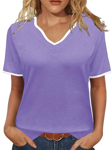 JomeDesign Women's Color Block Summer Tops - Casual V-Neck Blouse