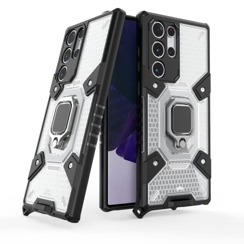 Image of zivite TPU Tough Armor Bumper Back Case Cover For Samsung Galaxy S22 Ultra|Ring Holder & Kickstand In-Built|360 Degree Protection Back Case Cover For Samsung Galaxy S22 Ultra (Transparent)