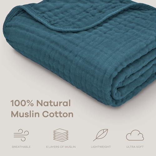 Image of Comfy Cubs Muslin Baby Blanket - Soft, Lightweight, 6-Layer Cotton Swaddle Blankets for Newborns, Infants & Toddlers - 40 inch x 40 inch Large, Breathable & Versatile for Sleeping & Tummy Time - Neptune