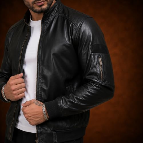 FINEHIDE Black Leather Bomber Jacket for Men - Image 4