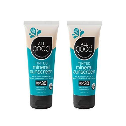 All Good Tinted Mineral Sport Sunscreen Lotion For Face & Body - Uva/Uvb Broad Spectrum, Spf 30, Coral Reef Friendly, Water Resistant, Coconut Oil, Jojoba Oil, Shea Butter, Aloe (3 Oz)(2-Pack) #TOP23