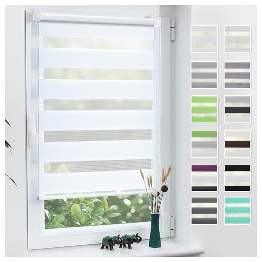 Grandekor Doppelrollo Klemmfix ohne Bohren 60x200cm Stoffbreite 60cm Weiß Fenster Rollos für innen Klemmrollos Duo Rollos für Fenster ohne Bohren mit Bohren Privatschutz UV-Schutz Zebrarollo