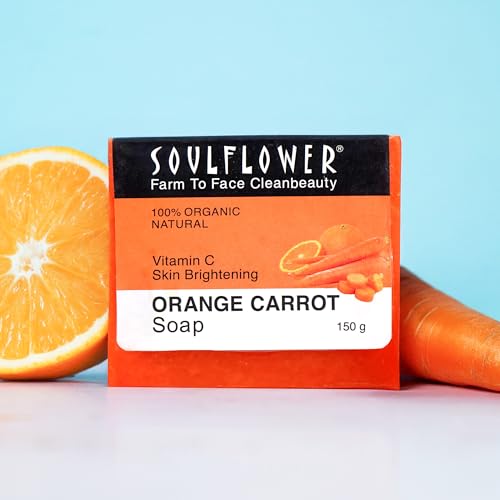 Image of Soulflower Orange Carrot Soap Handmade, 100% Pure, Natural & Cold Processed Grade 1 Bis Standard Premium & Luxurious Soap With Essential Oils, Exotic Herbs & Aroma, 150G