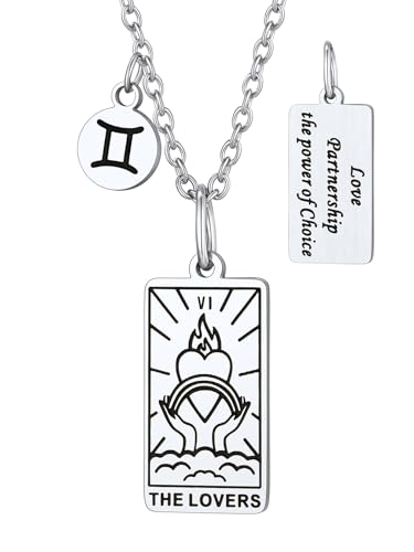 Suplight Collares Militares Colgante Tarot Plata Los Enamorados Collar Acero Inoxidable Cadena 45cm+5cm