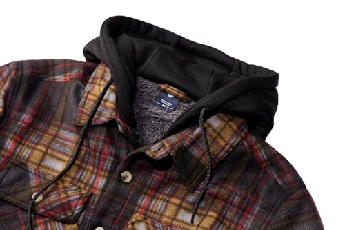 Image of TanBridge Men's Cotton Plaid Shirts Jacket Full Zip Fleece Flannel Sherpa Lined Hoodies Heavyweight Hoodies Jacket for Men