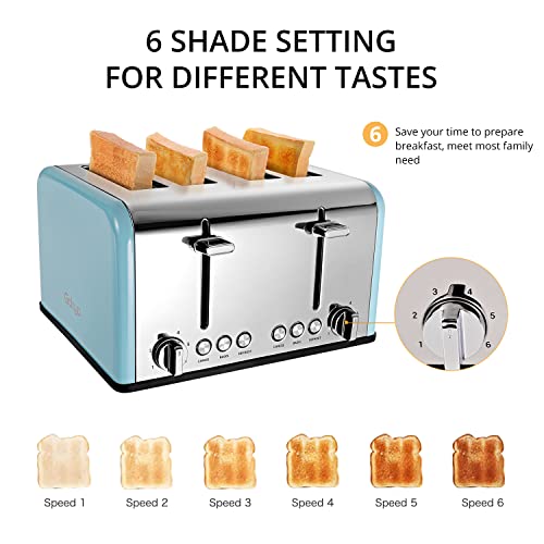Gohyo 4 Slice Toaster 100% Stainless Steel With Wide Slots & Removable Crumb Tray For Bread & Bagels（4 Slice,Blue） #TOP3