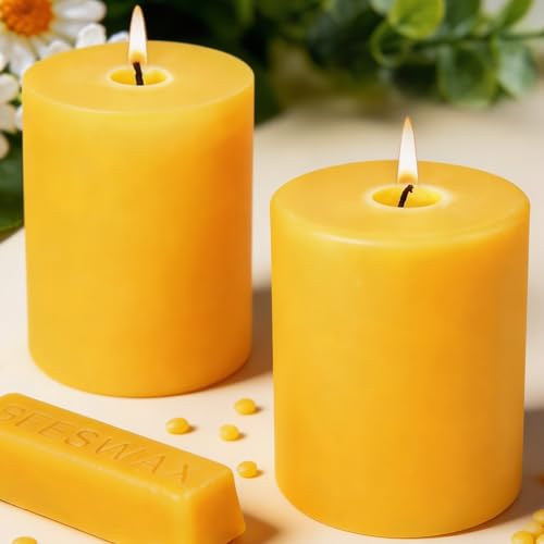 UGBEM Beeswax Pillar Candles Bulk for Home Decor 3X 4inch 2 Packs 120 Hours