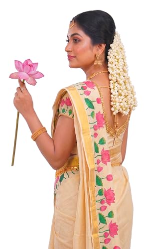 Image of Women's Mural Printed Kerala Gold Tissue Saree with Running Blouse Piece | Traditional South Indian Ethnic Saree for Festivals, Weddings & Special Occasions