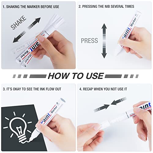 Dapawin AP521107339US White Permanent Marker Waterproof - 8 White Paint Markers For Metal Surfaces Tire Black Paper Wood Plastic Rocks Fabric thumb #6