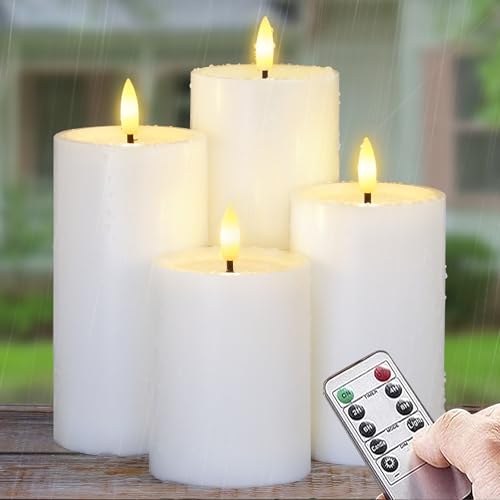 Yeelida Exterior Pack de 4 Velas LED Impermeables Sin Llama con M...