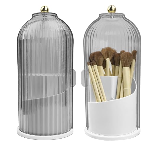 Sliding Opening Cosmetic Make-Up Organiser, 360 Rotating Make Up Brush Holder Storage with Clear Dustproof Lid, Makeup Brushes Holder Organizers,Make-Up Brush Container Case for Dressing Table,Vanity