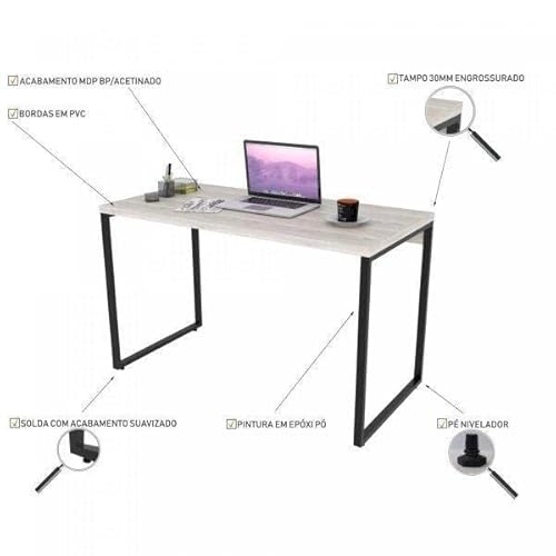 Mesa para Escritório Office Estilo Industrial 120cm Kuadra Compace Snow