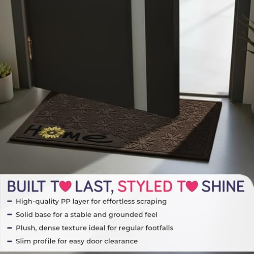 Image of HOKIPO Main Door Entrance Mat for Home, Non-Slip Rubber Backing Entry Door Mat, Large 45x75 cm, Sunflora - Brown (IN-1066-BR)