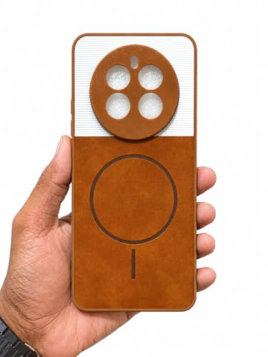 Image of Bintage 2in1 Hard Slim Back Case | Soft Border Camera Protect | Dual PU Leather Finish Back Cover Compatible for Realme Narzo 70 5G - White & Brown