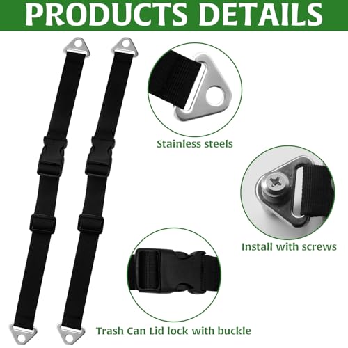 Image of 2Pcs Trash Can Lid Lock, Proof Trash Can Lock, , Adjustable Trash Can Lock Rash Can Lock Belt with With Screw Tool and 6 Washers, Garbage Can Locks Trash Can Locks for Animals Raccoons Squirrels