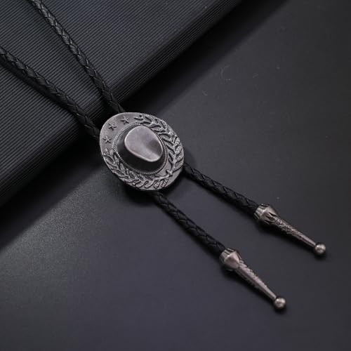 Image of Joxevyia Bolo Tie for Men Vintage Cow Skull Leather Rope Western Cowboy Necktie Vintage Bola Tie Gift for Him