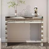 Muelartique Silver Vanity Table with Curved Mirror, Glam Console Table with 2 Drawers, Baked Mirror Dressing Table for Entryway & Bedroom