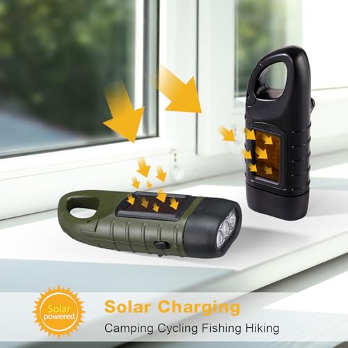 Mudder 4 Pack Hand Crank Solar Flashlight LED Emergency,Green, Black - Image 5