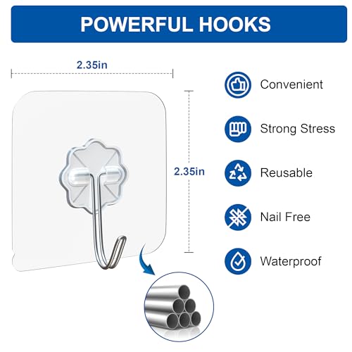 Image of Eightiz 20 Pcs Flower Hook PVC Heavy Duty Self Adhesive Stainless Hooks, Transparent Waterproof and Oilproof Wall Hooks for Kitchen Bathroom Shower Door Outdoor Home Improvement Utility Hook