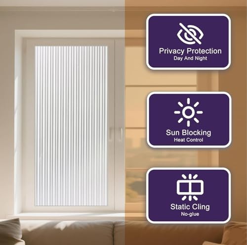 Image of HOME13 Window Privacy Film Frosted Glass Film Decorative Window Sticker Removable Window Film Home Office Privacy Film Window Coverings (Fluted, 1 Feet by 8 Feet)