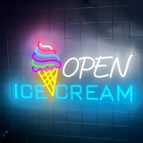 Image of Ice Cream Sign 22.4x11'' Ice Cream Open Shop Neon Signs USB Powered Bar Sign Light Open for Snacks Business Store Cafe Drink Shop Decor Adjust Brightness
