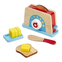 Melissa & Doug 9344 Bread and Butter Toaster Set (9 pcs) - Wooden Play Food and Kitchen Accessories