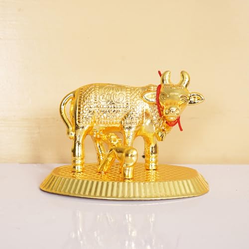 Image of Craftam Oxidized Metal Religious kamdhenu Cow with Calf Handmade Handicraft Idol for Home Decor Gift Item