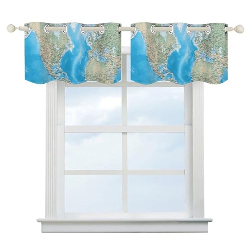 QMNLKH Cenefa de cortinas de cocina, cenefas con aislamiento térmico, protección solar, diseño de mapa del mundo, cenefa para granja, baño, sala de estar