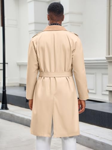 Runcati Mens Trench Coat Double Breasted Notched Lapel Long Jacket Fall Casual Classic Overcoat with Belt4