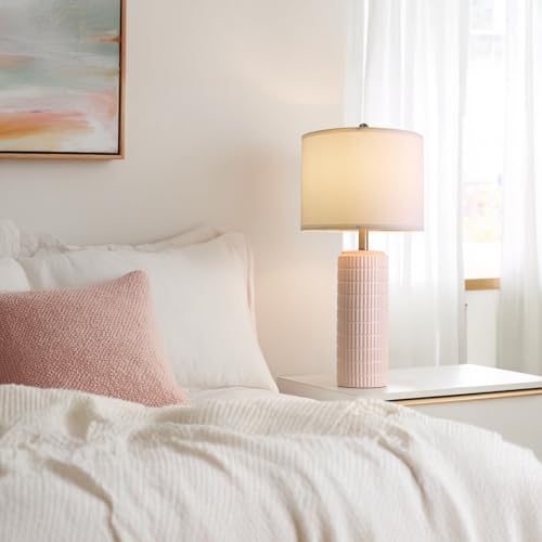 Image of PoKat 27.5 inch Pink Ceramic Table Lamps for Girls Room Set of 2, Modern Bedroom Lamps, Bedside Lamps for Night Stands Living Room, Cute Lamps Pink Decor, Nightstands Desk Nursery