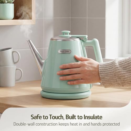 Image of Hazel Quinn Electric Kettle - 1L /34oz Small Tea Kettle, 800W Fast Boil, All 304 Stainless Steel Interior, Double Wall for Cool Touch and Thermal, Auto Shut-Off, BPA-Free, Cordless - Mint Green