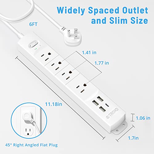 image for TROND Surge Protector Power Strip with USB, Ultra Thin Flat Plug 6ft L