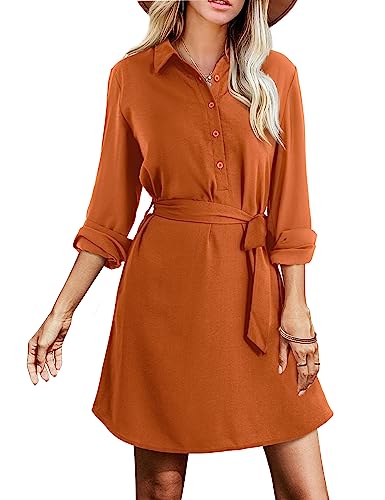 Amoretu Womens Shirt Dresses Long Sleeve Button up Work Dress with Pockets