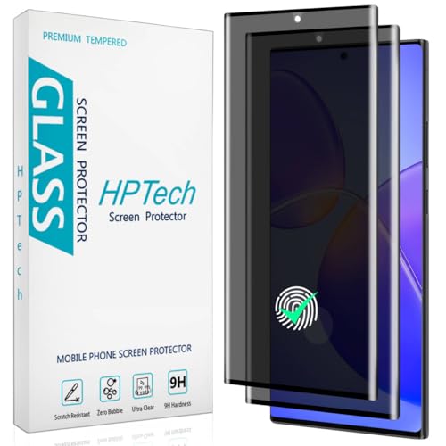 HPTech (2 Pack) Privacy Screen Protector for Samsung Galaxy Note 20 Ultra Anti Spy Tempered Glass Film 3D Curved Full Screen Coverage Ultrasonic Fingerprint Anti Scratch Case Friendly
