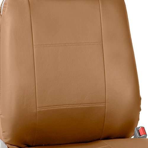 Image of FH Group PU309TAN102 Tan Front PU Leather Seat Cover, Set of 2 (Set Built in Seat Belt Compatible Airbag Ready)