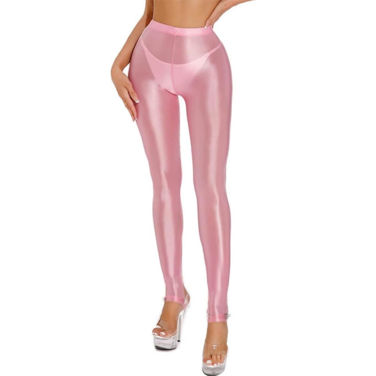Glänzende Damen-Leggings, hochgeschnittene Yoga-Leggings mit Bauchkontrolle und ölglänzendem Finish, nahtlose Leggings für Fitnessstudio Sport, figurbetonte Leggings für Disco-Partys 70er 80er Jahre