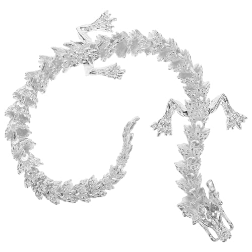 Hemobllo Figura Decorativa de Dragón Articulaciones Móviles Estatua Pequeña de Metal Plateado Figura de Dragón para Escritorio y Decoración Feng Shui Adorno Coleccionable para Oficina y