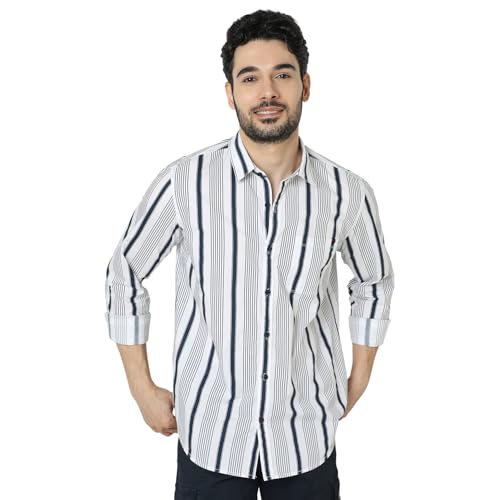 Image of Spykar Men's Relaxed Fit N /A Half Sleeve Striped Casual Shirts