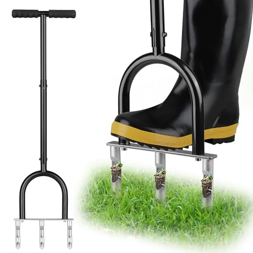 Bsteciar Aerifizierer für Rasen | 3 Zinken Hohlzinken Manueller Rasenbelüfter - Gartengerät zum Rasen Belüften und Auflockern Verstopfungsfrei für Brechen Sie die Bodenknoten & Rasenpflege