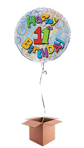 PARTYRAMA.CO.UK Happy 11th Birthday Holographic Round Foil Balloon - Inflated Balloon in a Box