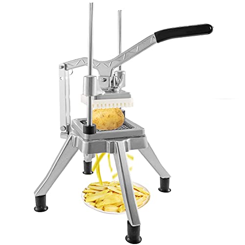 VEVOR Coupe-Frites Professionnel Manuel Coupe-Légumes Multifonction Commercial en Inox Lame de 0,64 cm Coupe Pomme de Terre Fruits en Bâtonnets Dés avec 2 Lames de...