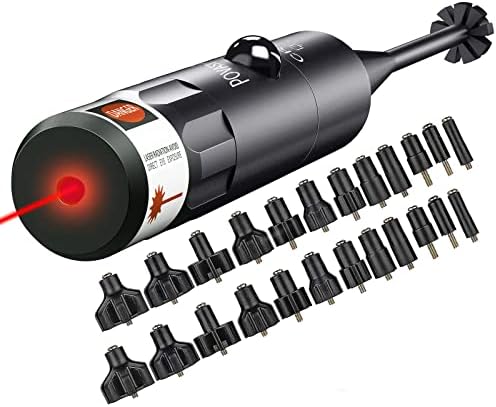 POVAST Laser Bore Sight, Handgun Rifle .177 .22 to 12GA Cal Barrel Scope Aim Boresighter, 24 Multiple Caliber Adapters, Battery Included