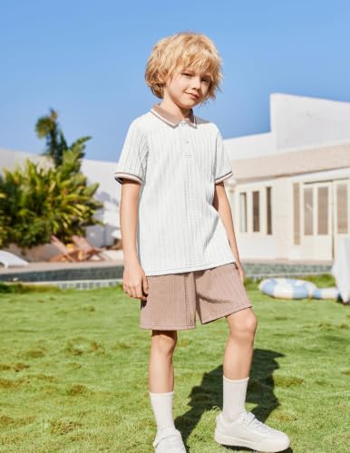 Image of Arshiner Boys 2 Piece Outfits Button Polo Shirt & Elastic Shorts 4-13 Years