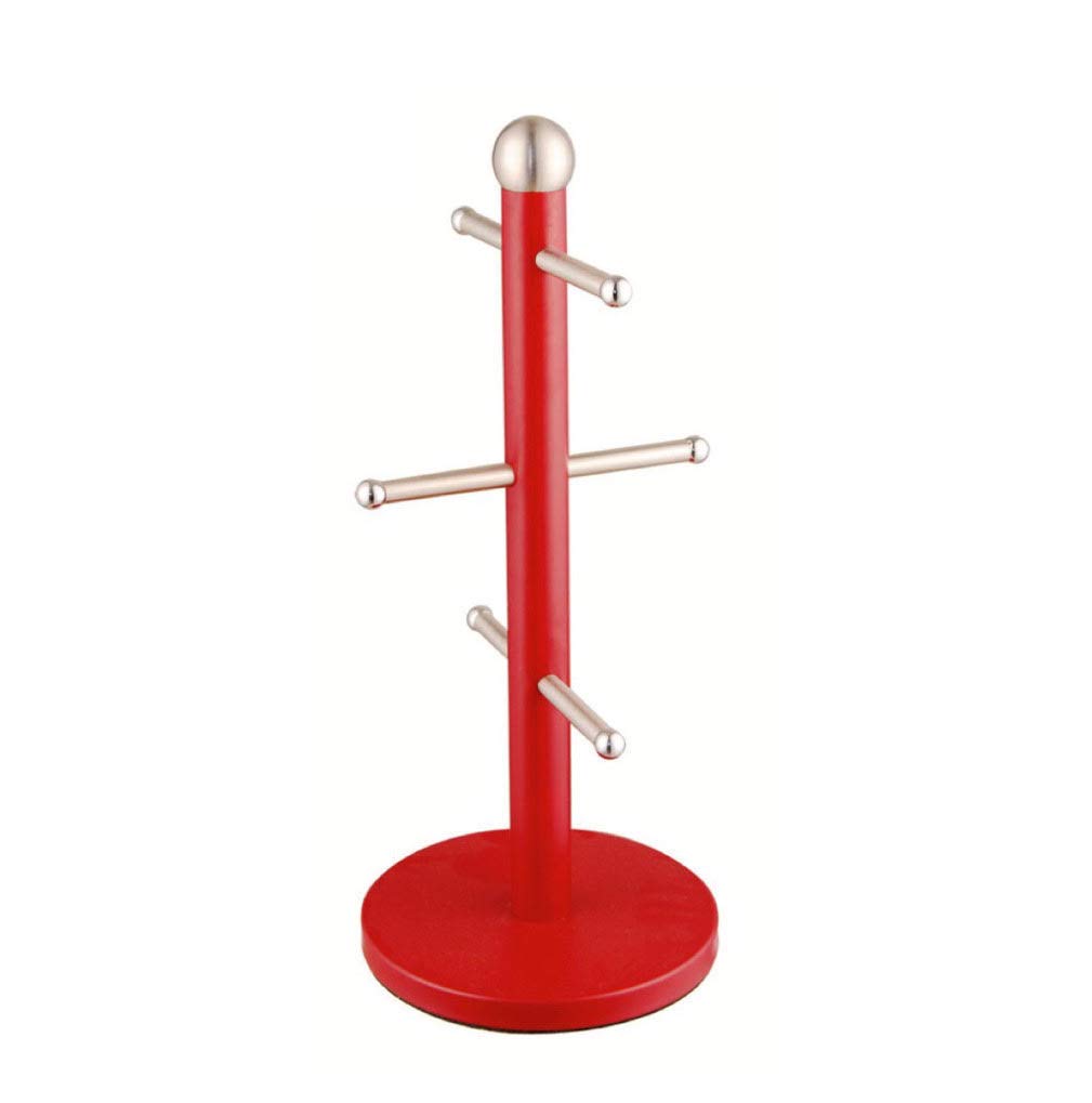 Royal Cuisine Stainless Steel Coffee Tea Mug Tree Mug Hanger Stand Tea Coffee Cup Holder with 6 Hooks Mug Holder for Counter (Red) Kitchen Storage Rack-Kitchen Accessories