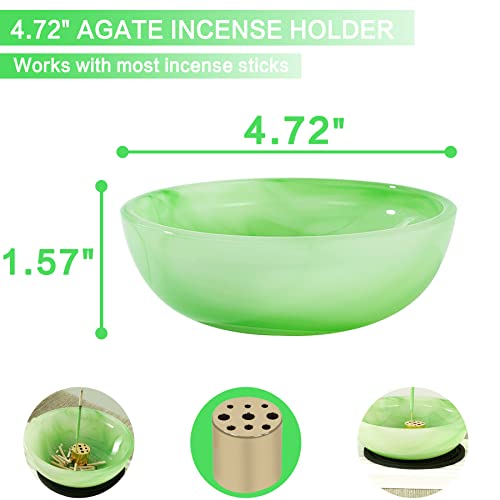 Fasolahome Incense Holder, Multi-Purpose Design Agate Incense Burner Ash Catcher With Brass 9 Holes Incense Stick Holder For Home Decor Yoga Spa Madiation (Agate Green) #TOP1
