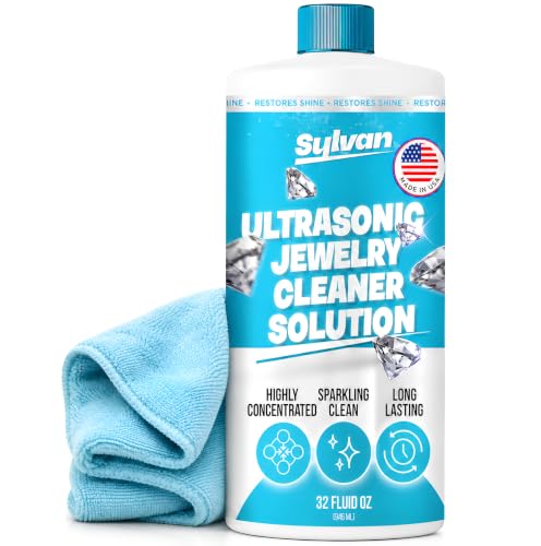 Sylvan Hills 32 Oz Ultrasonic Jewelry Cleaner Solution Concentrate + Free Cloth | 500+ Uses | Made in The USA | Compatible with All Ultrasonic Cleaners | Cleaner Liquid | Rings, Necklaces & Eyewear