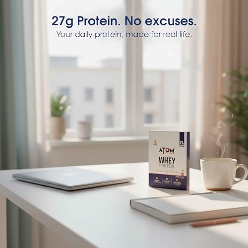 Image of AS-IT-IS ATOM Whey Protein - Isolate & Concentrate Blend I 27g Protein, DigeZyme & Probiotics, Light on Gut, Big on Gains, Easy to Carry Anywhere (No Excuse Travel Sachet, 36g) Double Rich Chocolate