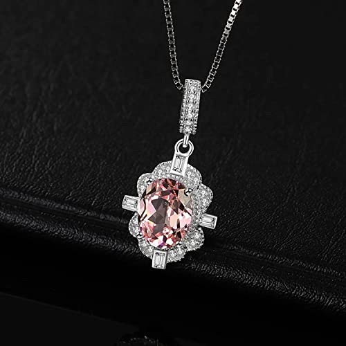 Pendentif manganite rose sapphire argent 925 ovale collier sans chaîne
