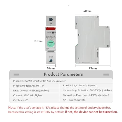 Disjoncteur Compteur kWh Zigbee 1P 63A avec protection différentielle